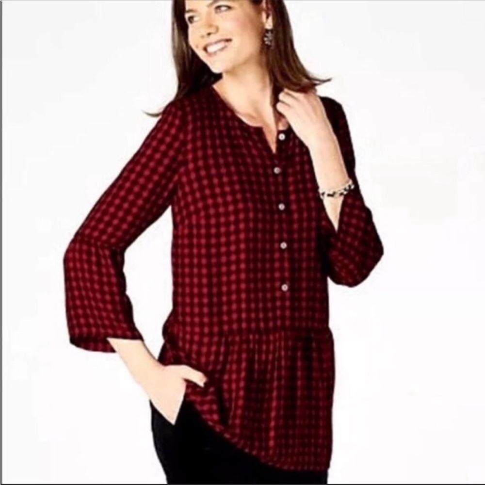 J. Jill Red Plaid Top M Tall